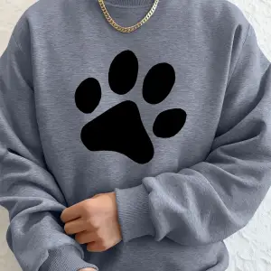 Basit Taban Desenli Baskılı Erkek Sweatshirt Kışlık Bol Kapüşonlu Spor Bisiklet Yaka Polar Sı