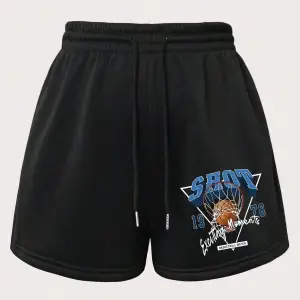 Basketball & Letter Graphic Drawstring Waist Şort