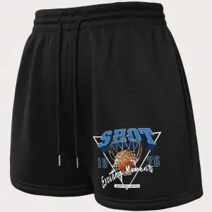 Basketball & Letter Graphic Drawstring Waist Şort
