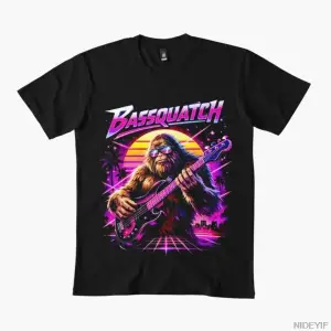 Bassquatch Synthwave Bigfoot Bas Gitar Sasquatch T-shirt Erkekler Kadınlar Için % 100% Pamuk