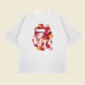 Bathing Ape Rose Baskılı Oversize Unisex Pamuklu Nefes Alan Kalın Kumaşlı