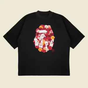 Bathing Ape Rose Baskılı Oversize Unisex Pamuklu Nefes Alan Kalın Kumaşlı