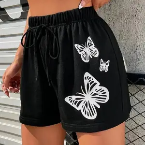 Bay Baskılı Kısa Kadın Şort Siyah Şort