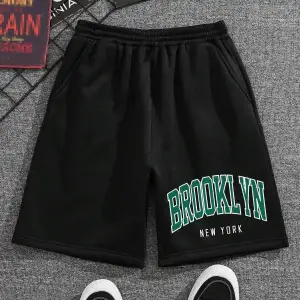 Bay Brooklyn New York Penye Şort - Siyah Baskılı Kısa