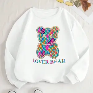 Bear & Letter Graphic Lined Sweatshirt Beyaz