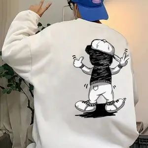 BEAR Oversize Bisiklet Yaka Pamuklu Sweatshirt Beyaz