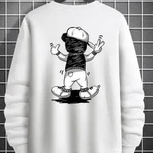BEAR Oversize Bisiklet Yaka Pamuklu Sweatshirt Beyaz
