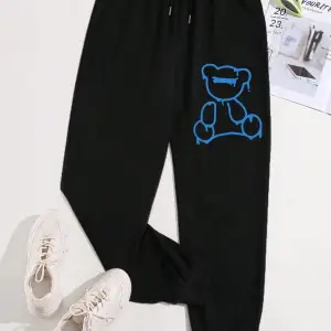 Bear Print Drawstring Waist 4 Mevsim Eşofman