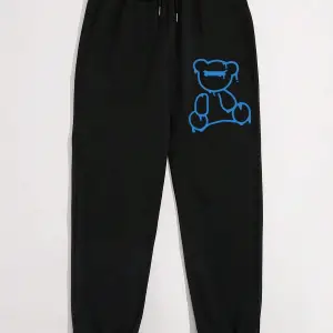 Bear Print Drawstring Waist 4 Mevsim Eşofman