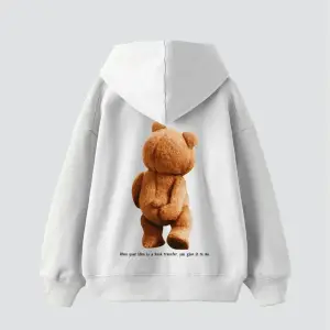 Bear Sırt Baskılı Oversize Unisex Beyaz