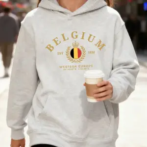 Belçika Batı Avrupa Est 1830 Baskılar Kapüşonlular Pamuk Kadın Koşu Cep Kazak Sportif Bol Tiş