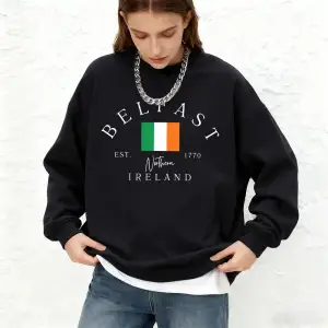 Belfast Est. 1770 Bayrak Baskı Kadın Tişörtü Kış Sıcak Koşu Hoodie Rahat Büyük Boy Bisiklet Y