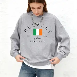 Belfast Est. 1770 Bayrak Baskı Kadın Tişörtü Kış Sıcak Koşu Hoodie Rahat Büyük Boy Bisiklet Y