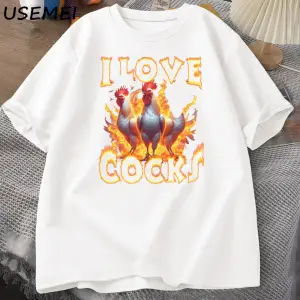 Ben aşk Cocks Roosters komik Meme T Shirt erkekler kadınlar komik grafik T Shrts çiftçi tavuk 2908