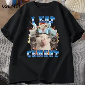 Ben çimento komik kedi Meme Tee pamuk kısa kollu aptal çirkin kediler baskılı T Shirt