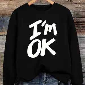 Ben iyiyim mektup baskılı tişörtü bayan sonbahar kış rahat kapşonlu polar sıcak bisiklet yaka