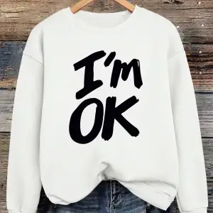 Ben iyiyim mektup baskılı tişörtü bayan sonbahar kış rahat kapşonlu polar sıcak bisiklet yaka