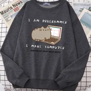Ben Programcı Bilgisayarı Yapıyorum Komik Kedi Kadın Hoody Kore Moda Kazak Sokak Rahat Giysil