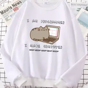 Ben Programcı Bilgisayarı Yapıyorum Komik Kedi Kadın Hoody Kore Moda Kazak Sokak Rahat Giysil