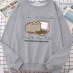 Ben Programcı Bilgisayarı Yapıyorum Komik Kedi Kadın Hoody Kore Moda Kazak Sokak Rahat Giysil