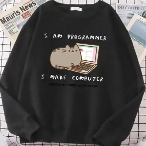 Ben Programcı Bilgisayarı Yapıyorum Komik Kedi Kadın Hoody Kore Moda Kazak Sokak Rahat Giysil