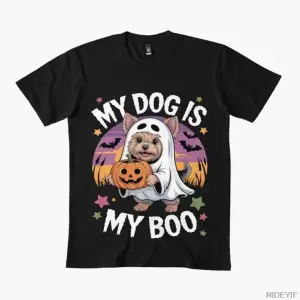 Benim Köpeğim Benim Boom Cadılar Bayramı Hayalet Köpek T-shirt Erkekler Kadınlar Için % 100%