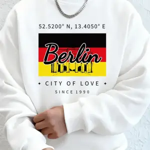 Berlin şehir aşk baskı erkek tişörtü kış polar sıcak kapşonlu kore gevşek bisiklet yaka spor