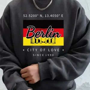 Berlin şehir aşk baskı erkek tişörtü kış polar sıcak kapşonlu kore gevşek bisiklet yaka spor