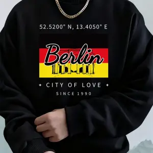 Berlin şehir aşk baskı erkek tişörtü kış polar sıcak kapşonlu kore gevşek bisiklet yaka spor
