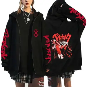 Berserk Fermuarlı Hoodie Mod45 14630 Siyah
