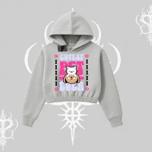 Best Pet Ever Baskılı Kapşonlu Crop Sweatshirt