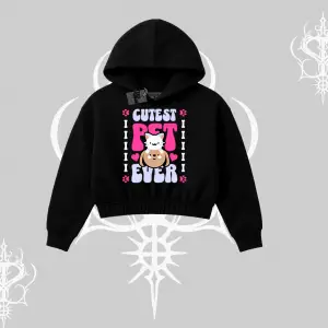 Best Pet Ever Baskılı Kapşonlu Crop Sweatshirt