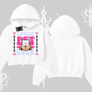 Best Pet Ever Baskılı Kapşonlu Crop Sweatshirt