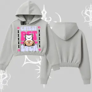 Best Pet Ever Baskılı Kapşonlu Crop Sweatshirt