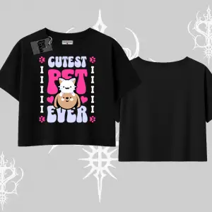 Best Pet Ever Baskılı Oversize Crop Tshirt