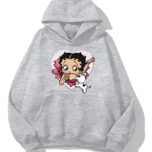 betty boop Baskılı oversize sweatshirt gri