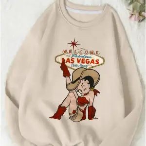 Betty boop las vegas sweatshirt oversize bisiklet yaka bej