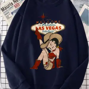 Betty boop las vegas sweatshirt oversize bisiklet yaka Lacivert