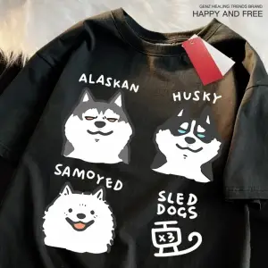 Beyaz Alaskan Husky Samoyeo ak Köpekler Baskı O-Boyu