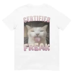 Beyaz Alfa Komik Köpek Emoji an Mizah Ekip Boyun T-Sh