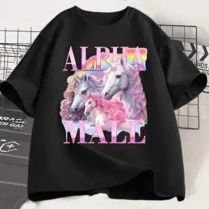Beyaz Alfa Unicorn Komik Tshirt İronik Vintage Garip Meme k R