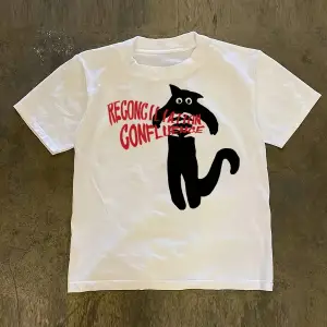 Beyaz Amerikan Kedi Karikatür Baskı ol Yaz Sokak Trendi