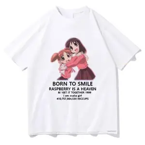 Beyaz Anime Azumanga Daioh Gülümseme Doğdu Tshirt Komik harajuku Unisex Vintage
