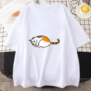 Beyaz Anime Calico kedi baskılı Tee haruclothing kore dalga serin çift Highstreet