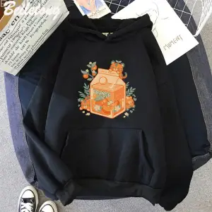 Beyaz Anime Portakal Suyu Hoodies Moda u Çocuk Hip Hop