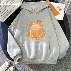 Beyaz Anime Portakal Suyu Hoodies Moda u Çocuk Hip Hop