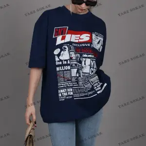 Beyaz Arka Baskılı Over Fit Kadın Tişört