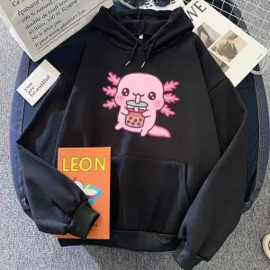 Beyaz Axolotl Yeme Kabarcık Boba Süt Çay HoodiesKarikatür Grafik