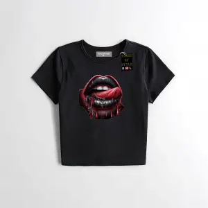 Beyaz Babby Tee dudak dil diş Özel tasarım