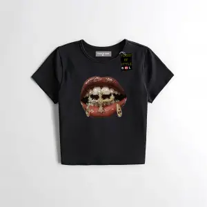 Beyaz Babby Tee dudak diş baskılı taş desen litee Özel tasarım